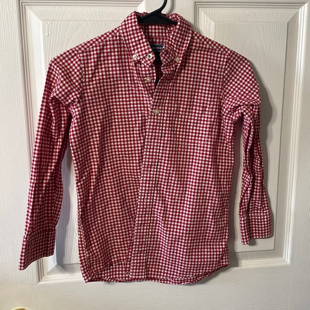Boys red checkered button down. Size 8 (S)